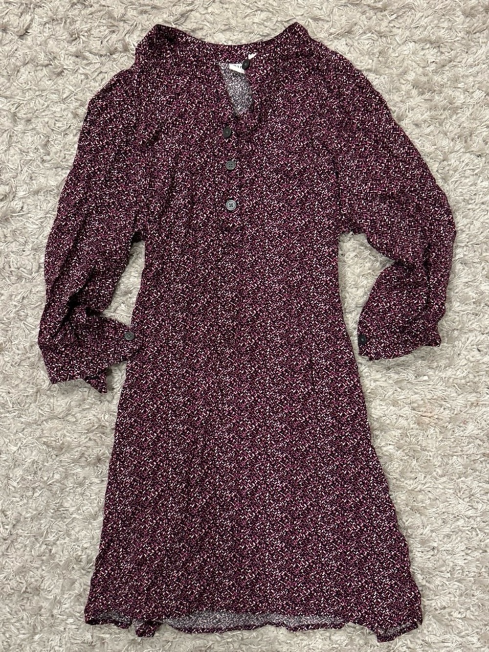 GAP Plum Speckled Long-Sleeve Button-Front Dress